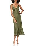 Jenny Yoo Women's Marcy V Neck SatinBias Cut Midi Dress, Olive, 12 | Amazon (US)