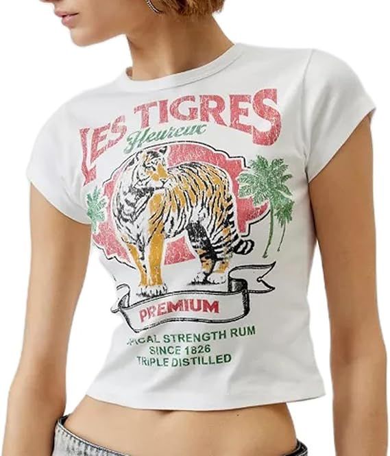 Baby Tees for Women Cute Tiger Graphic Short Sleeve T- Shirt Y2K Summer Crop Top for Teen Girls A... | Amazon (US)