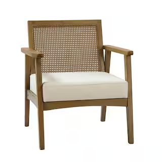 Ivory Polites Wood Armchair with Rattan Back LH-894 - The Home Depot | The Home Depot