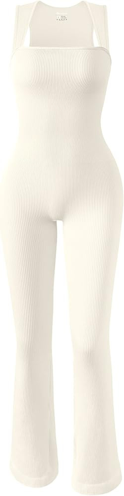 OQQ Women Yoga Jumpsuits Ribbed Strappy Sleeveless Tank Tops Exercise Bell Bottoms Flare Jumpsuit... | Amazon (US)