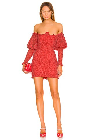For Love & Lemons Clarisse Off The Shoulder Mini Dress in Red from Revolve.com | Revolve Clothing (Global)