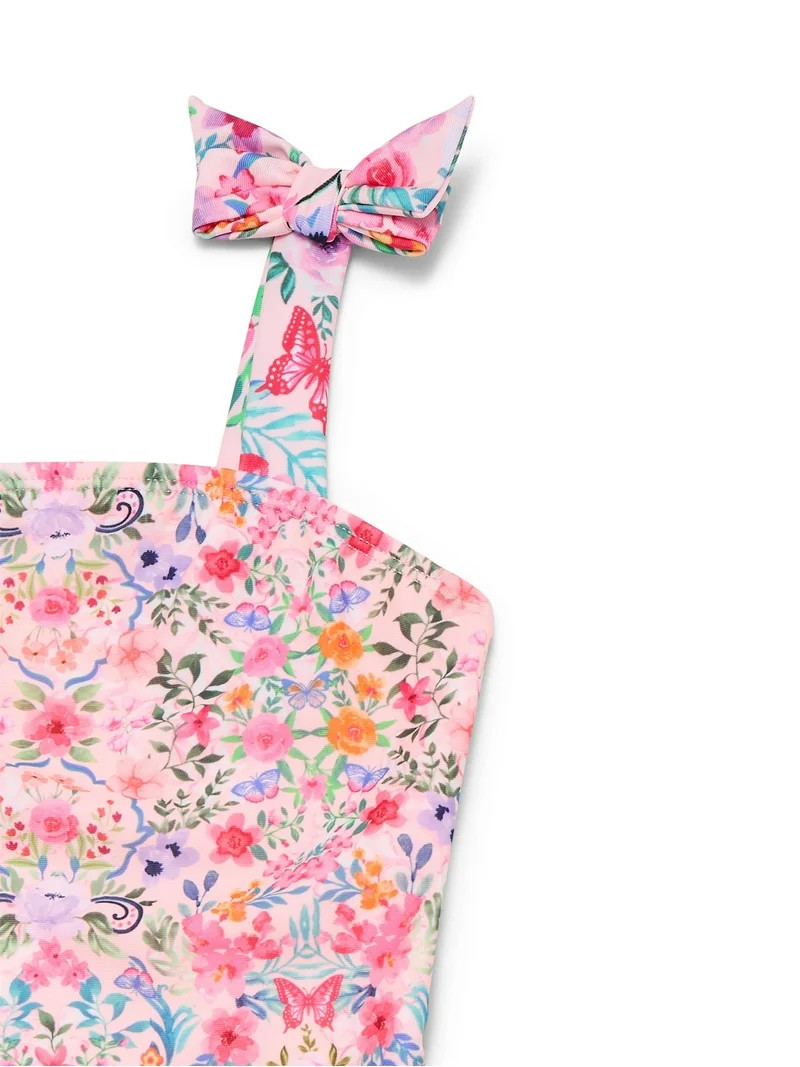 Wonder Nation Girls Floral One Piece Swimsuit with Bows and UPF 50, Sizes 4-18 & Plus | Walmart (US)