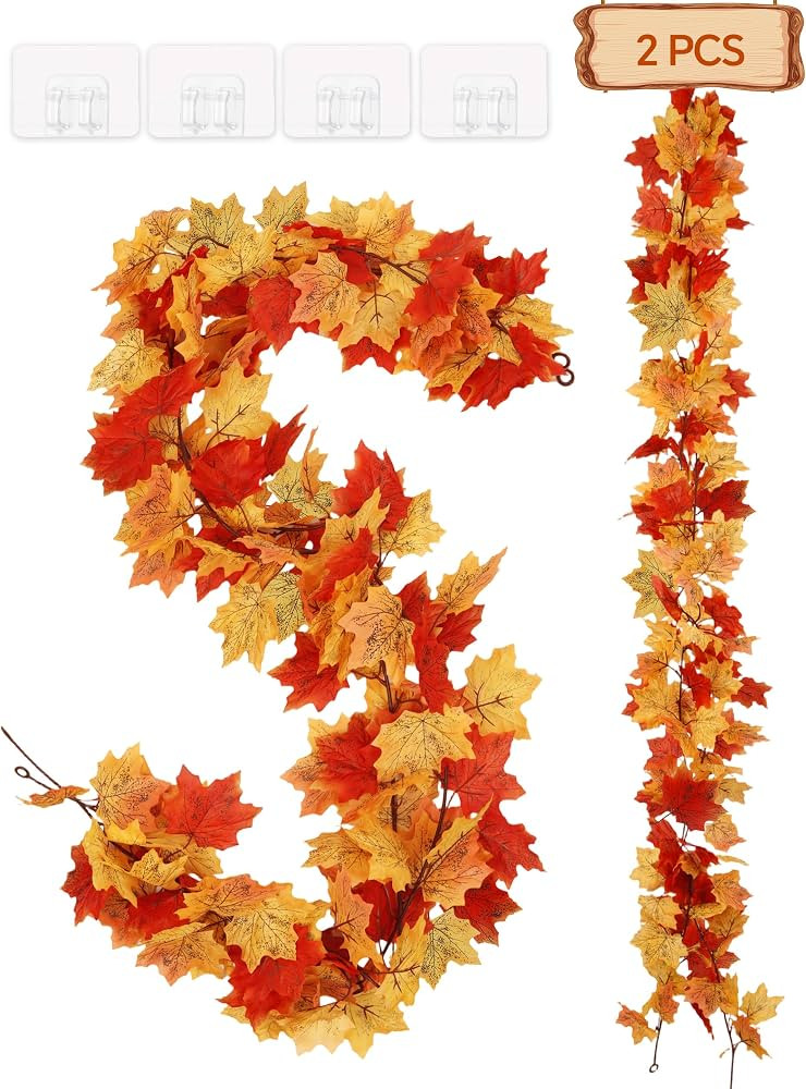 2 Pack Fall Maple Leaf Garland(12FT),Artificial Vines Autumn Foliage Garland for Home Wedding Doo... | Amazon (US)