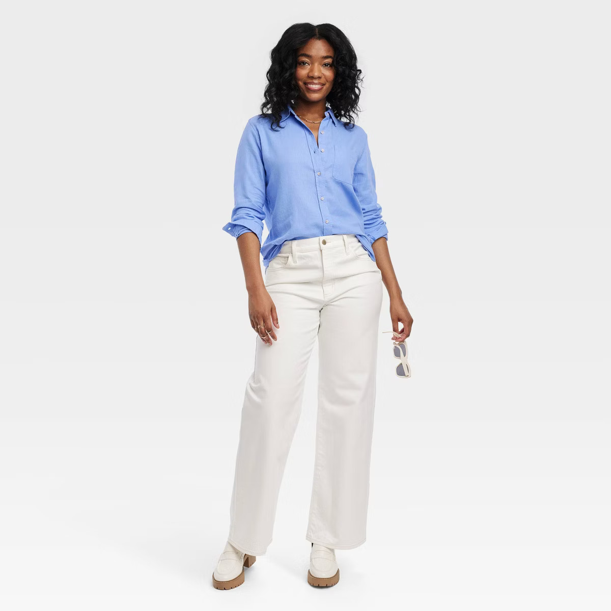 Women's Linen Long Sleeve Collared Button-Down Shirt - Universal Thread™ | Target
