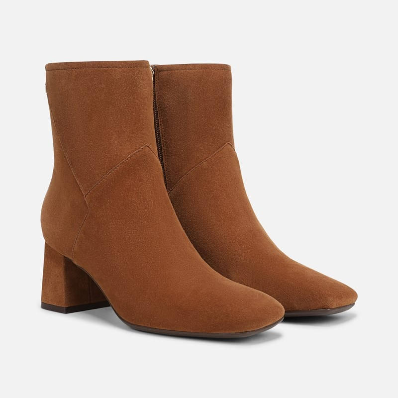 Naturalizer Christine Dress Bootie Boots, Dark Chestnut Brown Suede Leather, 10.0W Block Heels, Zip Closure | Naturalizer