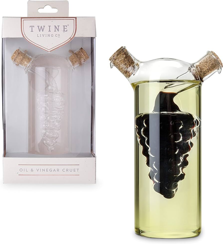Twine Living 2-In-1 Oil & Vinegar Dispenser Cruet Bottle with Cork Stoppers, Hand Blown Glass | Amazon (US)