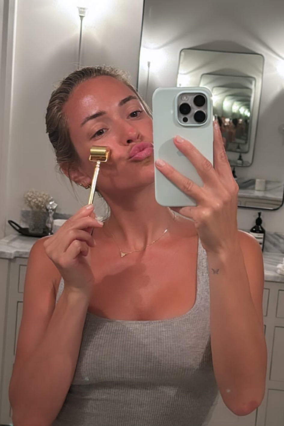 Shop Kristin Cavallari go to gold Face Massage Roller Micro Needle Therapy Anti Wrinkle Anti Aging Face Care Massager and Stretch Cotton Rib Tank # KristinCavallari #CelebrityBeauty

#LTKBeauty #LTKStyleTip #LTKFindsUnder100
