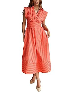 Yeokou Women Striped Shirt Dress Sleeveless Button Down Summer Casual Maxi Dresses Beach Vacation... | Amazon (US)