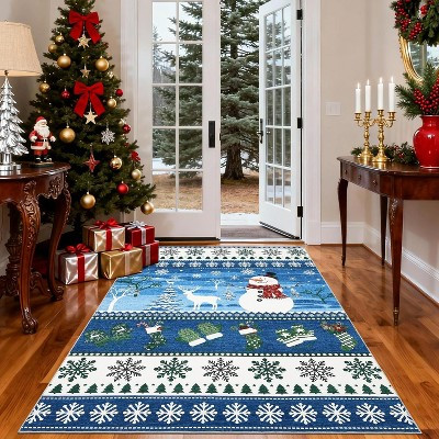 4x6 Christmas Santa Rug – Washable, Non-Slip, Soft Thin Carpet, Low Pile for Kitchen, Dining Room, Nursery, Holiday Decor (Blue) | Target