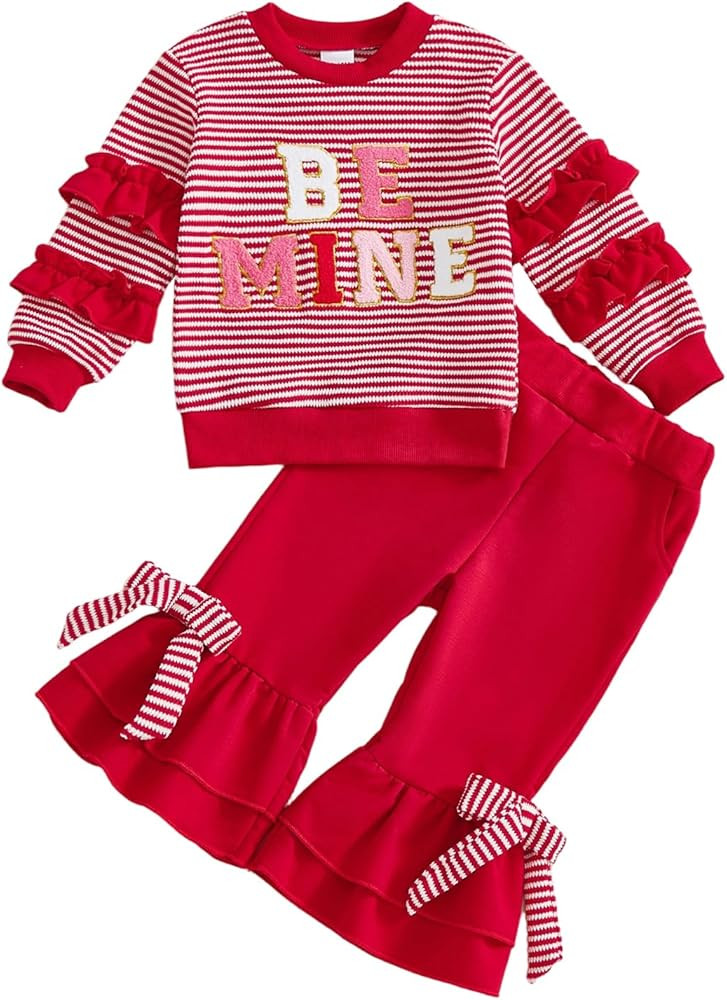 Mieeyali Toddler Baby Girls Valentines Day Dress Heart Be Mine Dress Top Smocked Dresses Bell Bot... | Amazon (US)