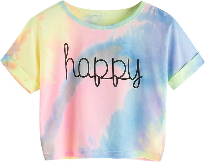 SweatyRocks Women's Tie Dye Letter Print Crop Top T Shirt | Amazon (US)