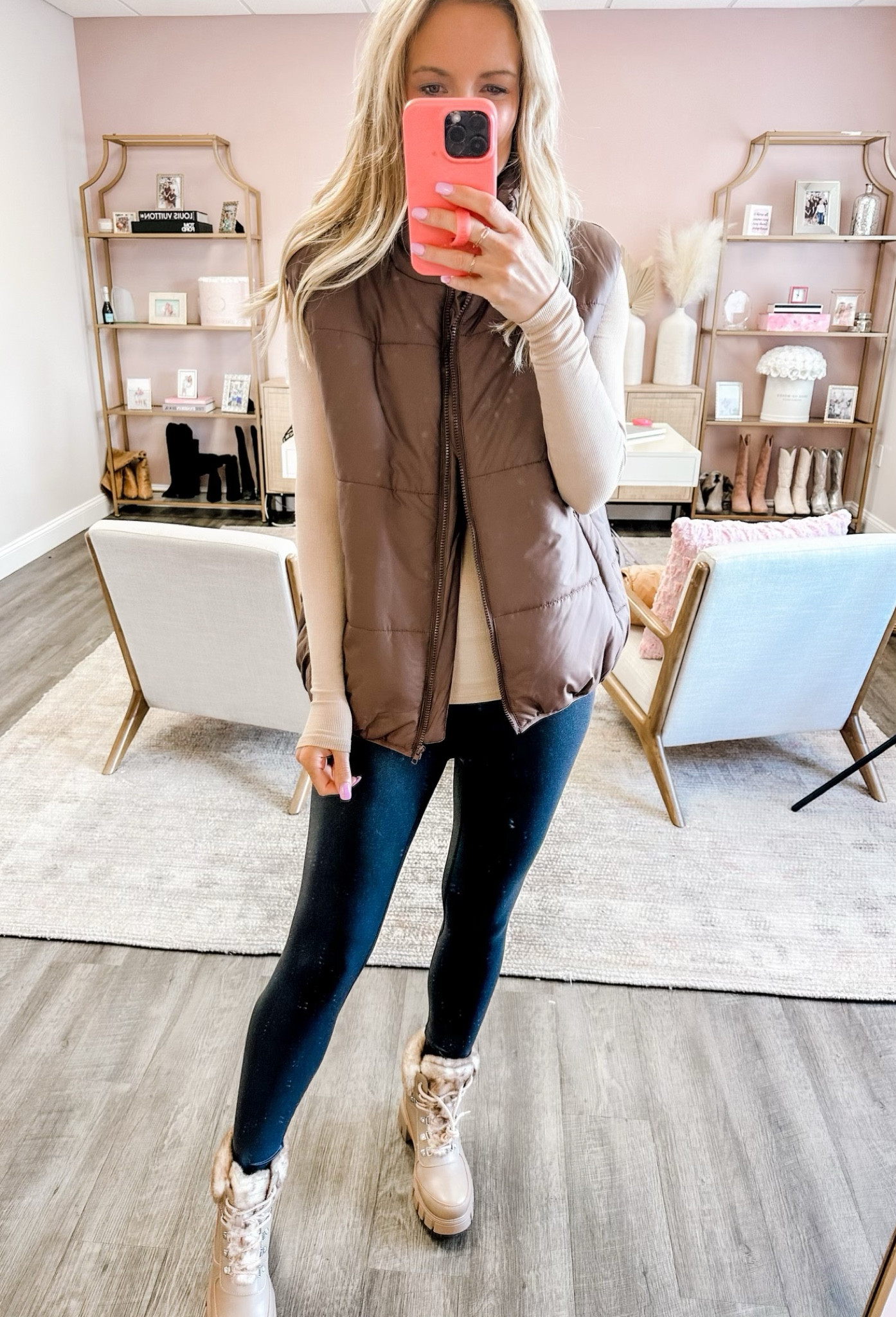 Going to be wearing this vest so much this fall. It makes the perfect throw and  go outfit. Just throw it on over your favorite top or Bodysuit in and leggings and you were good to go. #PinkLily #Leggings #Vest.

#LTKfindsunder50 #LTKstyletip #LTKshoecrush
