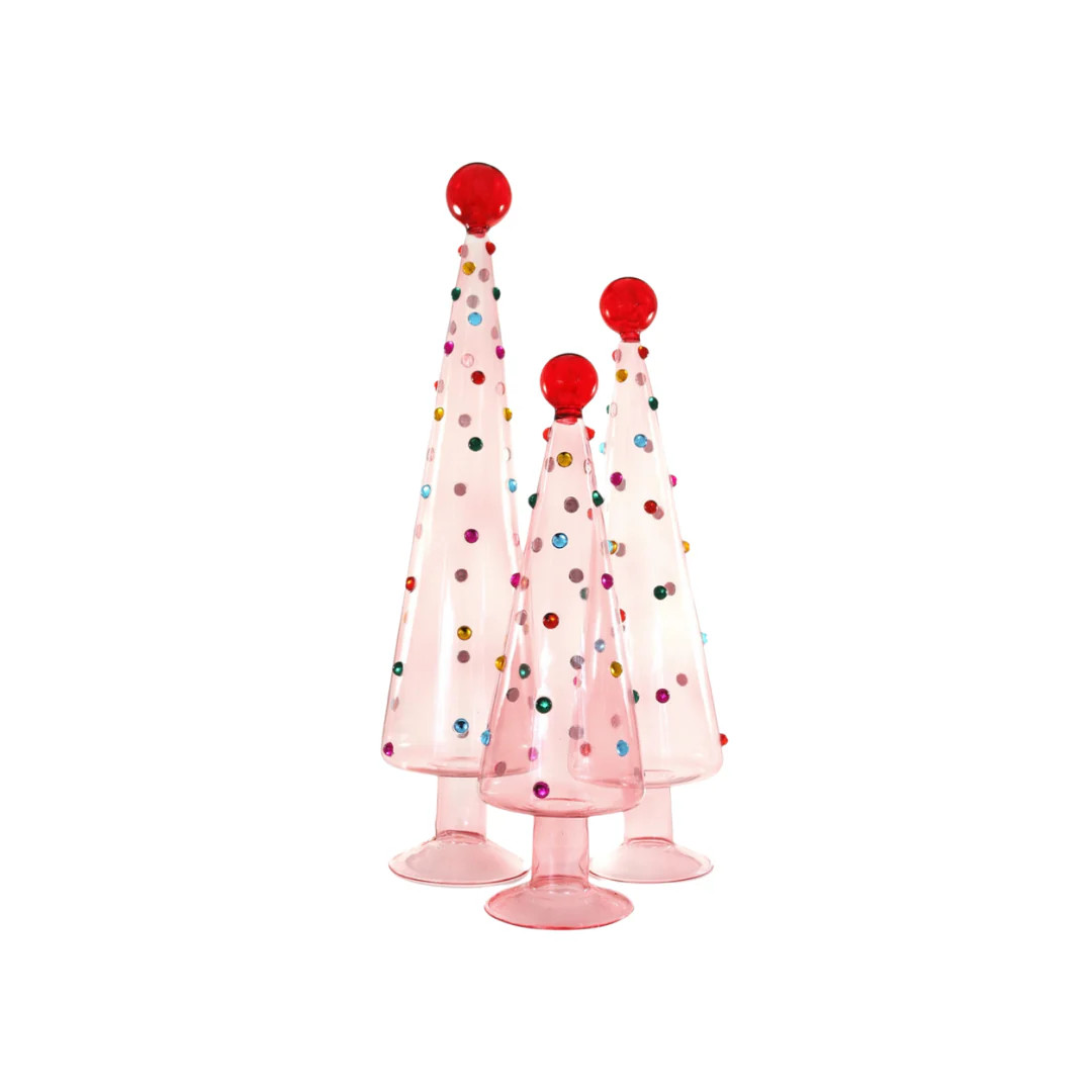 Pink Dotted Glass Tree Set | Pink Antlers