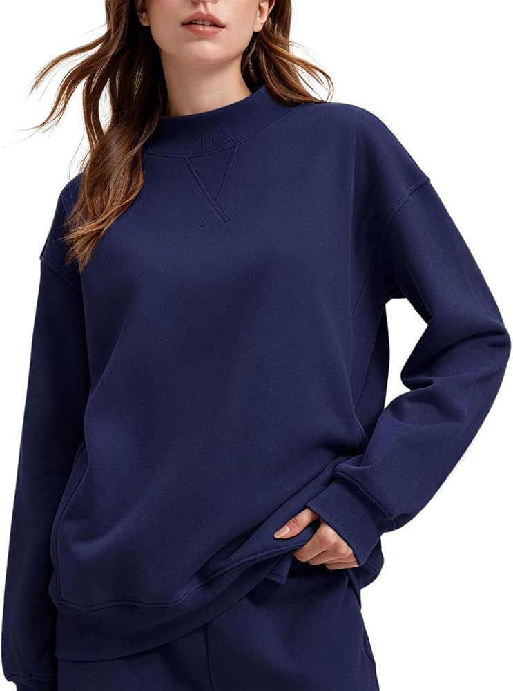 SUUKSESS Women Cotton Mock Neck Sweatshirts Oversized Long Sleeve Pullover | Amazon (US)