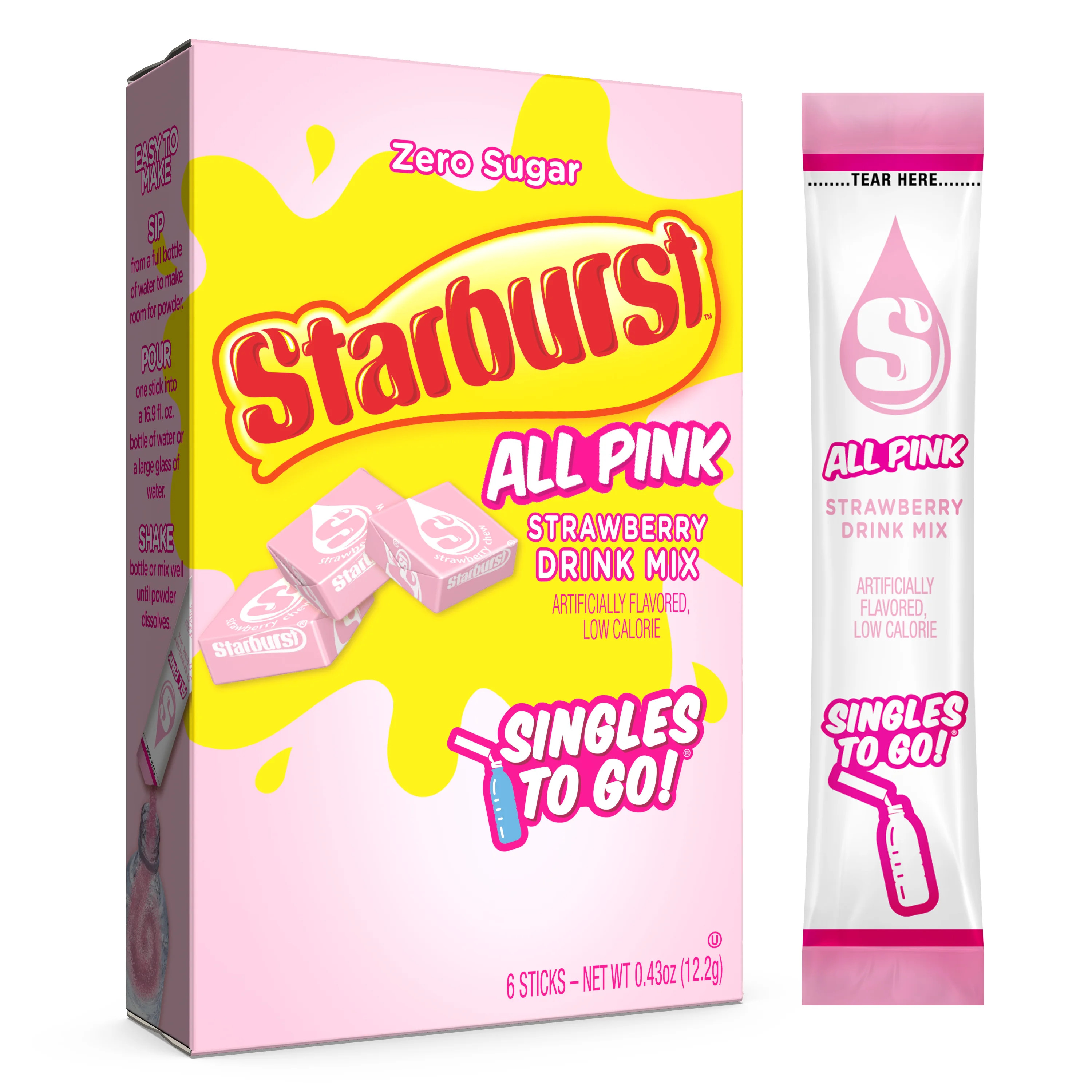 Starburst Zero Sugar Singles-to-Go Powdered Drink Mix, All Pink Strawberry, 6 Count Packets | Walmart (US)