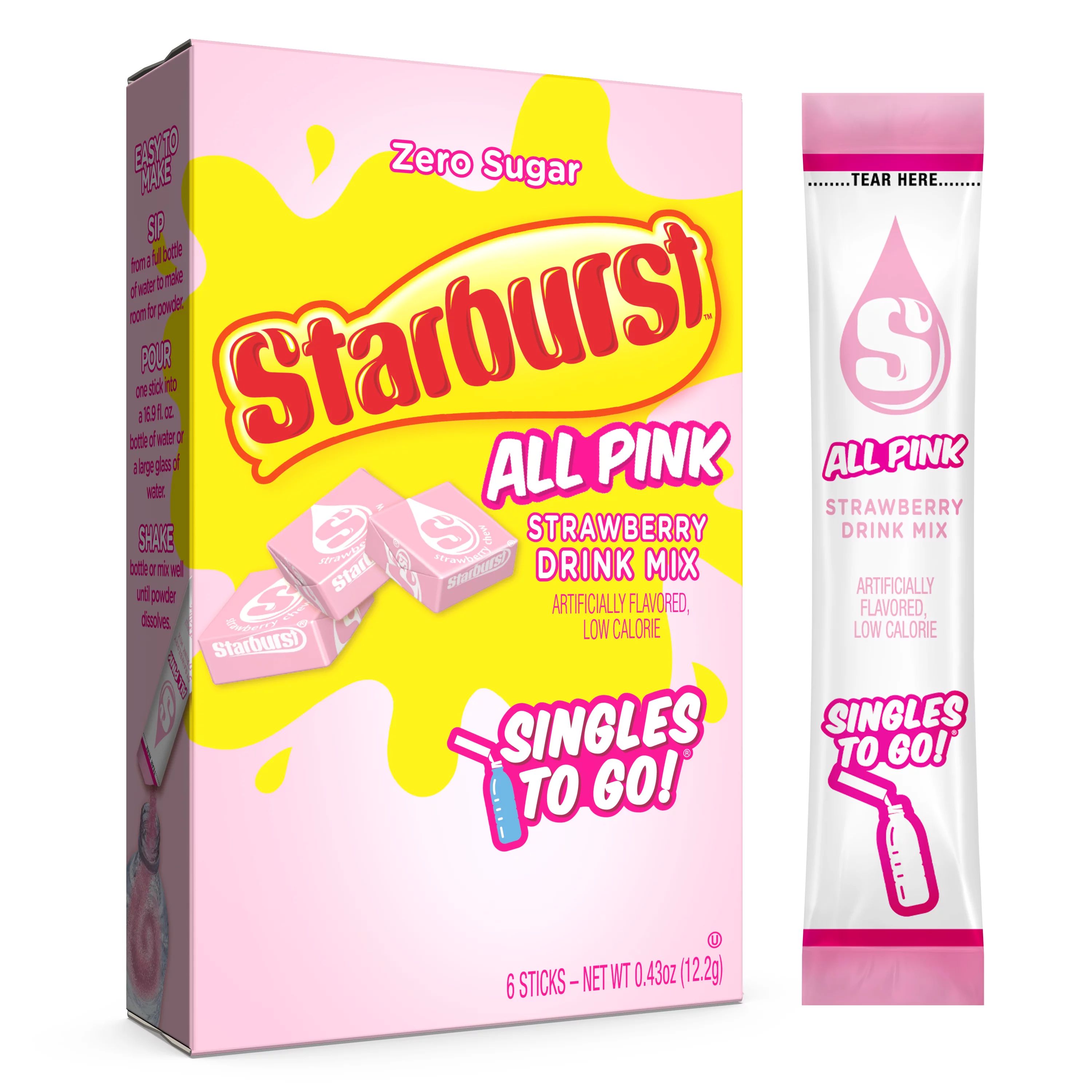 Starburst Zero Sugar Singles-to-Go Powdered Drink Mix, All Pink Strawberry, 6 Count Packets | Walmart (US)