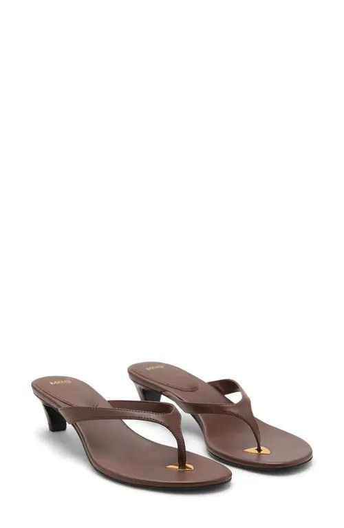 MANGO Metallic Detail Kitten Heel Flip Flop in Chocolate at Nordstrom, Size 9.5Us | Nordstrom