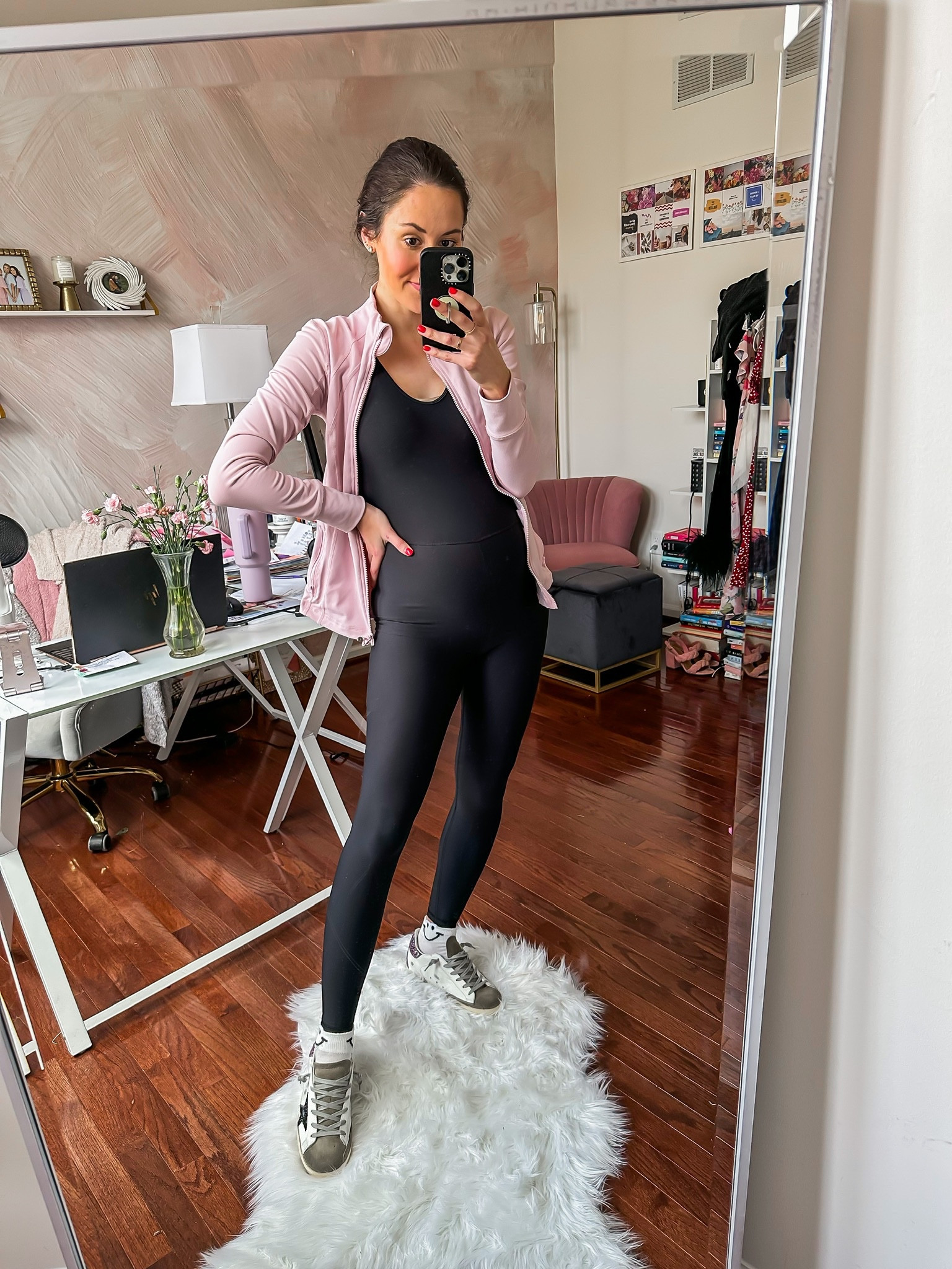 Bump friendly black jumpsuit from Old Navy 🖤

Old navy powersuit // golden goose sneakers outfit // pink jacket // Lululemon align inspired jacket // Amazon athleisure // smiley face socks // Amazon claw clips 

#LTKFind #LTKSeasonal #LTKbump