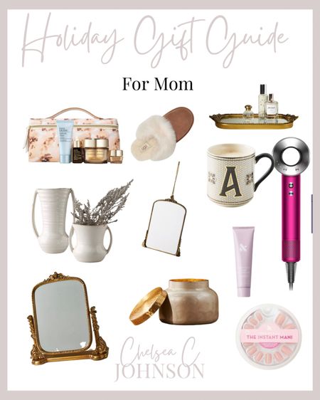 Gift guide for Mom
Dyson blow dryer
Gold mirror
Gold tray
Gold ornament 
Press ons
Hand serum
Vase
Skincare
Uggs
Coffee cup
Candle

#LTKHoliday #LTKhome #LTKSeasonal
