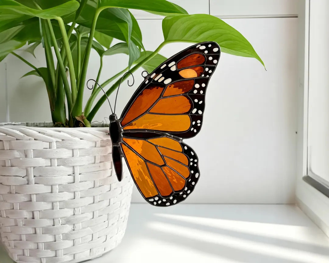 Stained Glass Monarch Butterfly Suncatcher: Plant Pot Decoration - Etsy | Etsy (US)