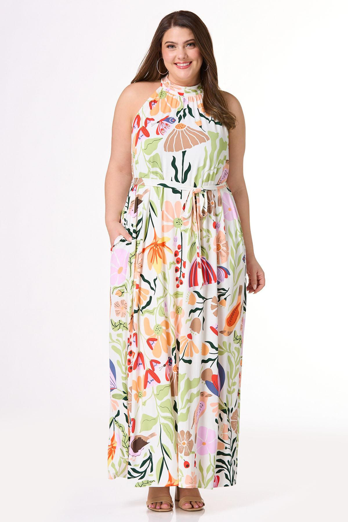 Plus Size Garden Bird Floral Maxi Dress | Cato Fashions