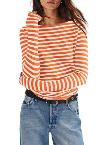 ReachMe Womens Striped Long Sleeve Shirts Basic Tees Undershirt | Amazon (US)