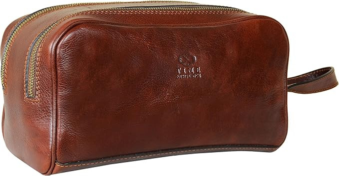 Time Resistance Leather Cosmetic Bag Toiletry Italian Classy Dopp Kit | Amazon (US)
