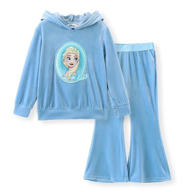 Disney Frozen Girls Sweatshirts Elsa Character Graphic Hoodie and Pants Blue Velvet 2 Pieces Sets... | Walmart (US)