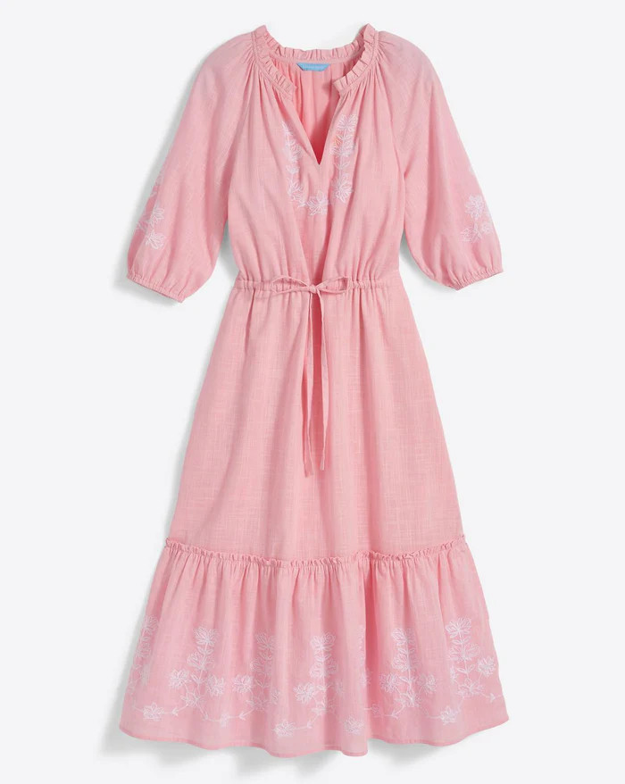 Tie Waist Midi Dress in Pink Embroidered Floral | Draper James (US)