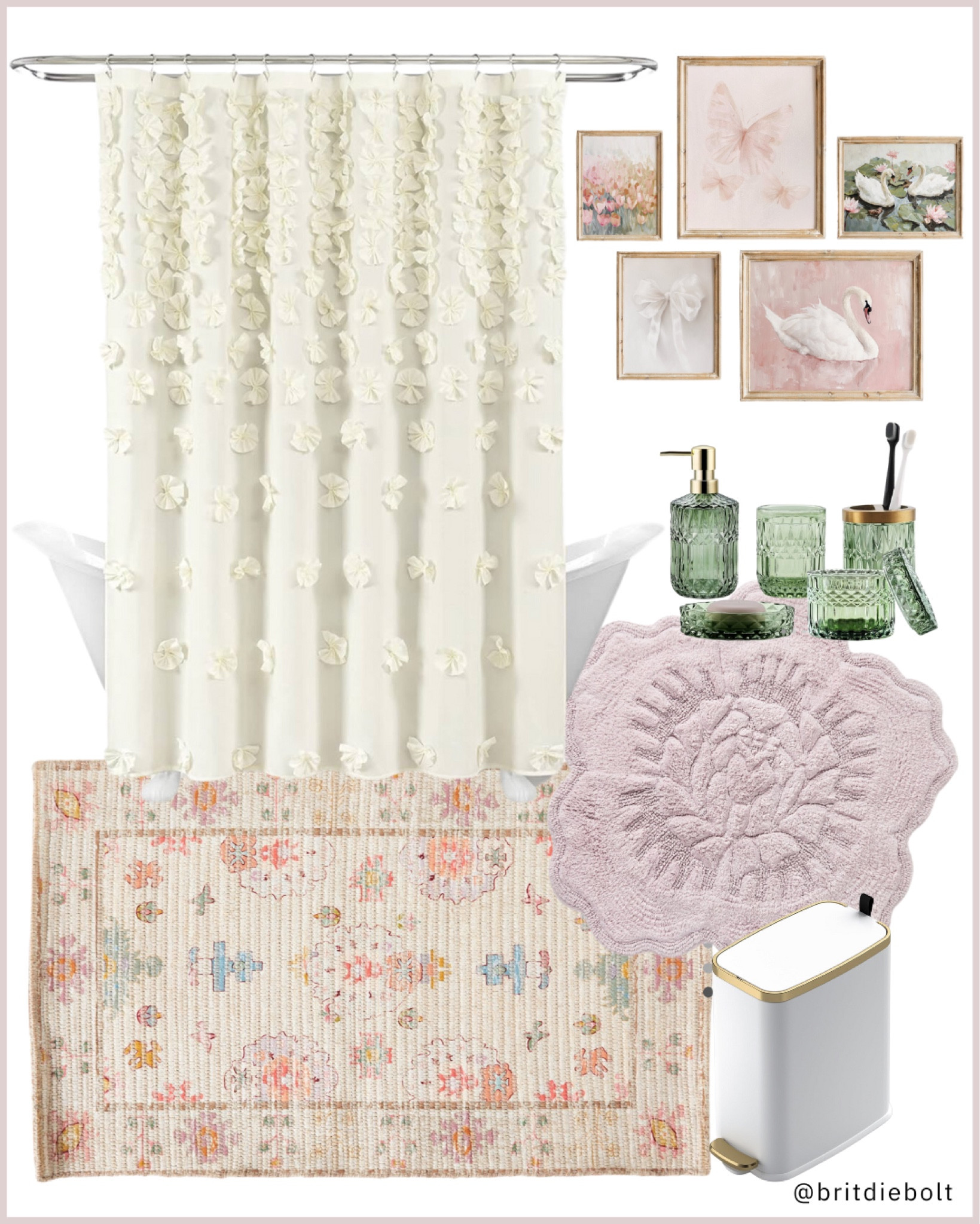 Girls bathroom mood board, girls bathroom inspo, powder room, bathroom design, bathroom decor, shower curtain, bath mat, wall art, bathroom accessories #bathroom #homedecor #powderroom 

#LTKHome #LTKKids #LTKSummerSales