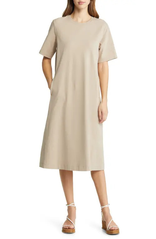 Nordstrom Stretch Cotton Midi T-Shirt Dress in Tan Cobblestone at Nordstrom, Size Medium | Nordstrom