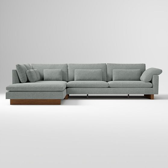 Harmony XL 2.5-Seat 2-Piece Left Bumper Chaise Sctl, Performance Distressed Velvet Mineral Gray, Dark Walnut | West Elm (US)