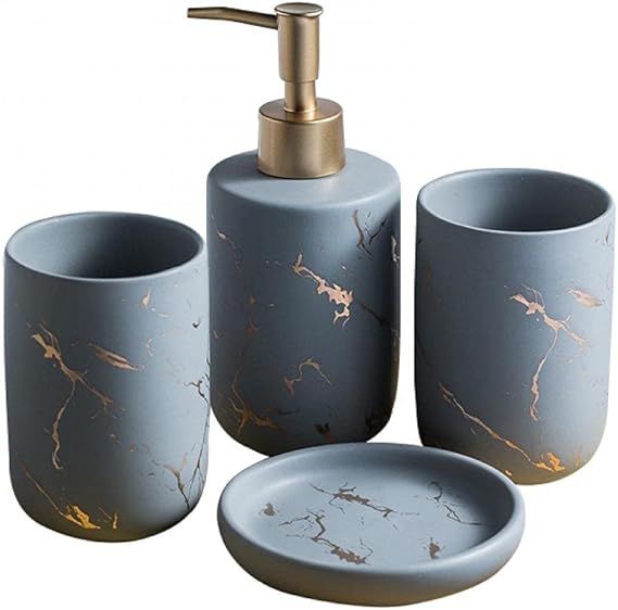 Ceramics Creative Golden Black Marble Pattern Marble Bathroom Accessories Set,3 Pieces Include So... | Amazon (US)