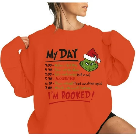 Grinch Grinch Costume Grinch Hoodie Women s Fashion Daily Versatile Casual Crewneck Sweatshirts Daily Long Sleeve Patchwork Top Sweatshirts(Orange 2XL) | Walmart (US)
