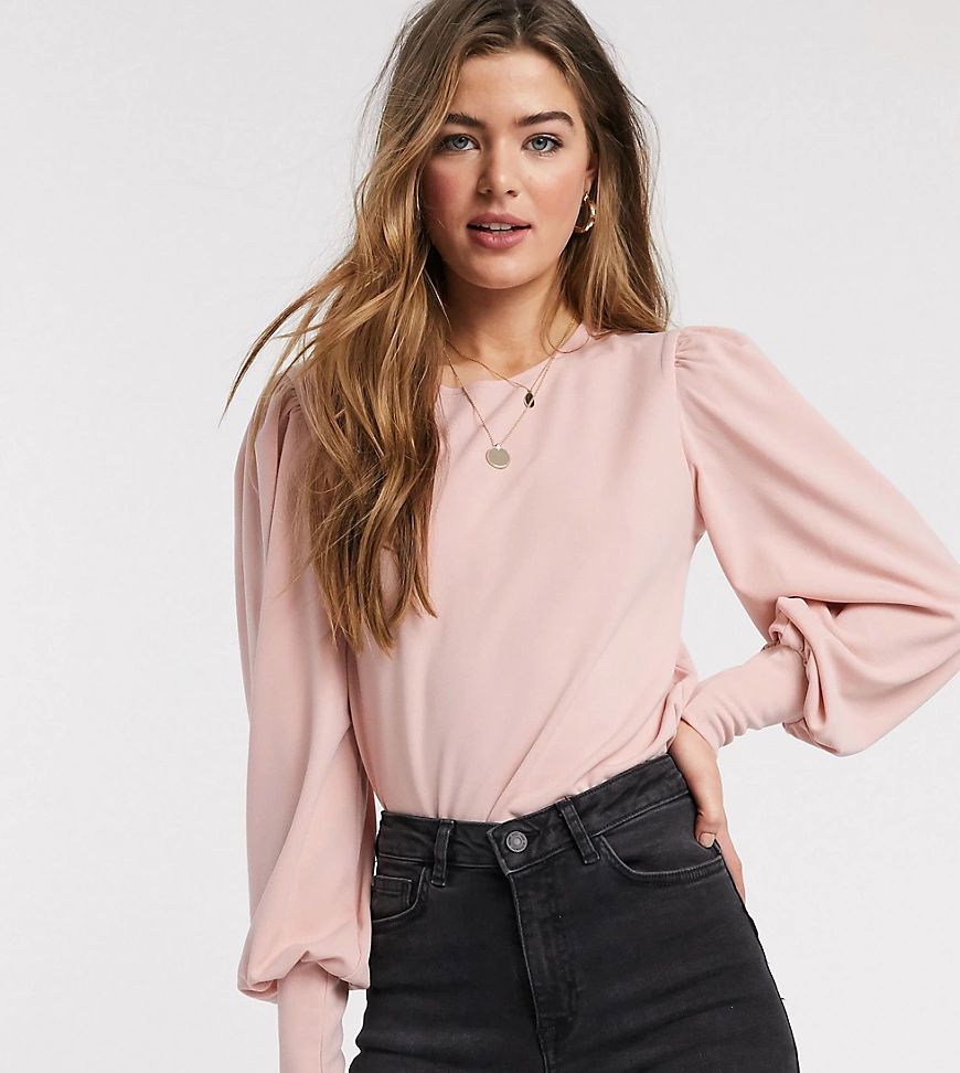 ASOS DESIGN Tall top with blouson sleeve and cuff detail in pink | ASOS (Global)