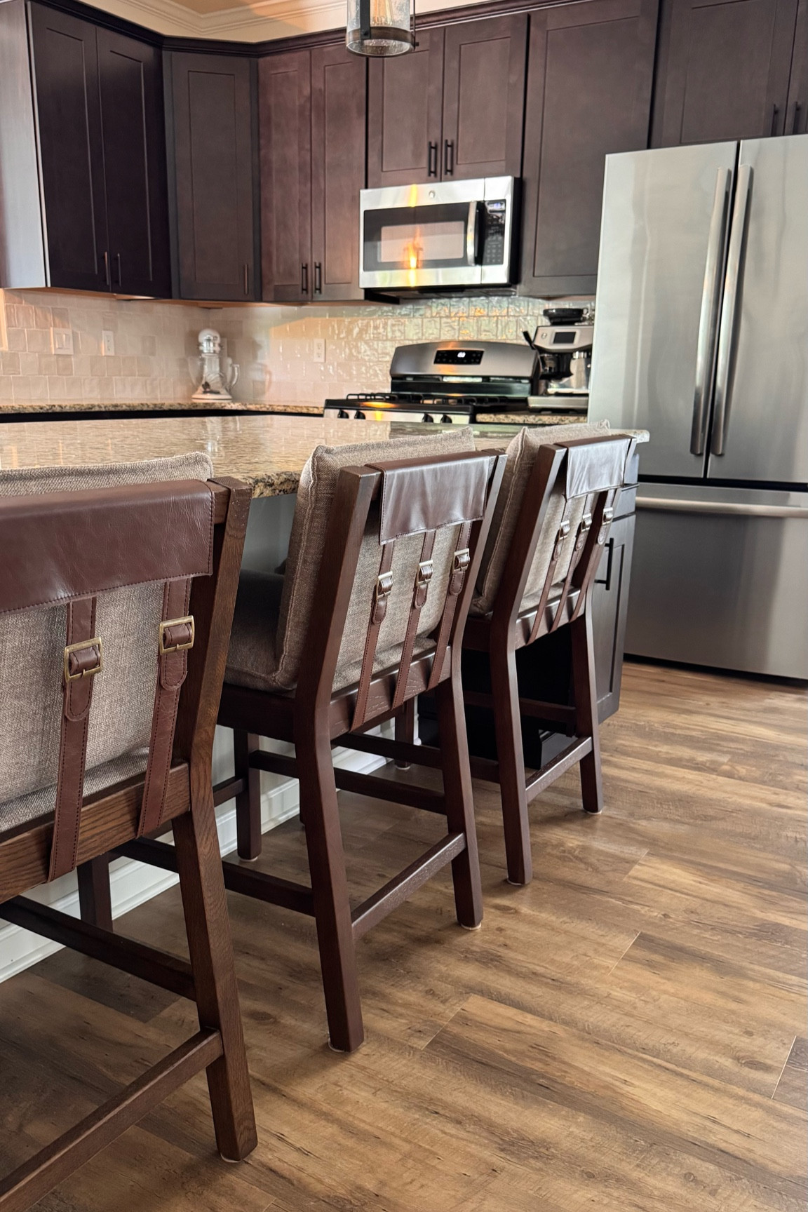 These counters tools were an immediate KEEP for me! A splurge but WORTH IT! they are solid oak and made with a performance fabric. I love the buckle detail on the back

They also come fully assembled !