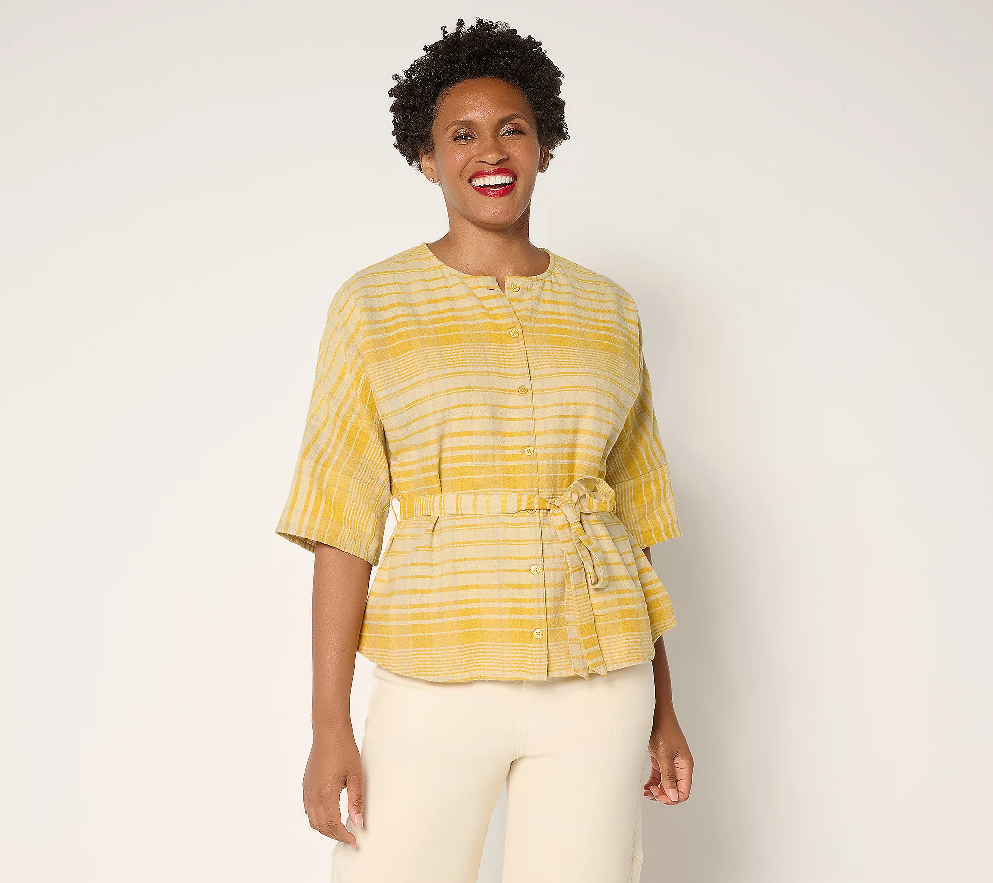 As Is Me by Jennie Garth Laurel Plaid Blouse with Self Belt | QVC