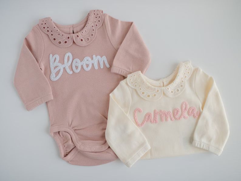 Custom Hand-embroidered Baby Name Romper  Felt Name Baby - Etsy | Etsy (US)