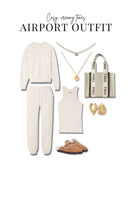 A creamy, cosy look perfect for travelling in style. WSLY outfit via net-a-porter, chloe woody tote, prada shearling loafers & gold jewellery  

#LTKSeasonal #LTKeurope #LTKstyletip