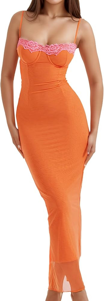 Women Sexy Backless Satin Maxi Dresses Spaghetti Strap Floral Print Dresses Slim Fit Elegant Long... | Amazon (US)