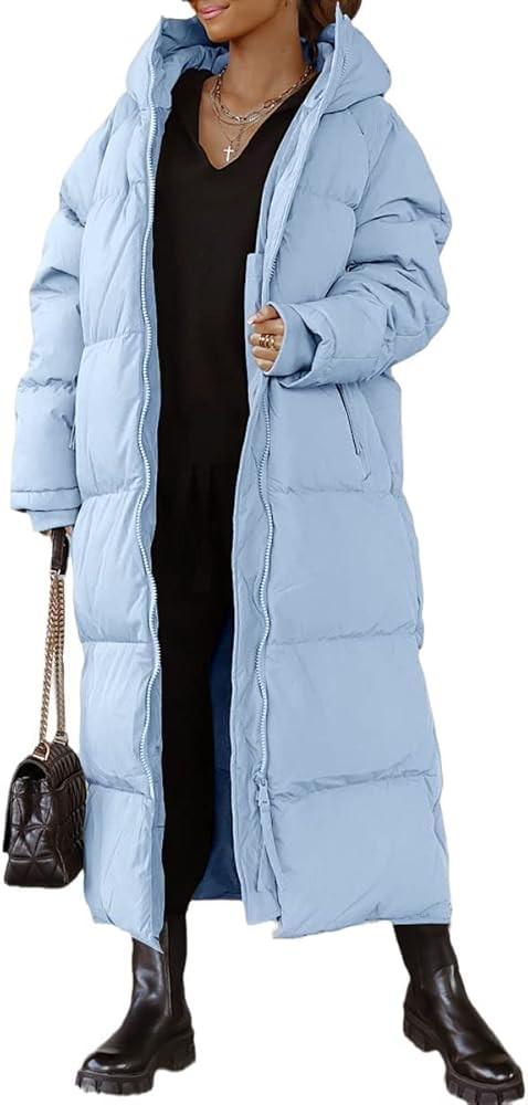 Shanfetl Women Long Quilted Coat Hooded Maxi Length Long Sleeve Puffer Jacket Padded Coat Winter ... | Amazon (US)