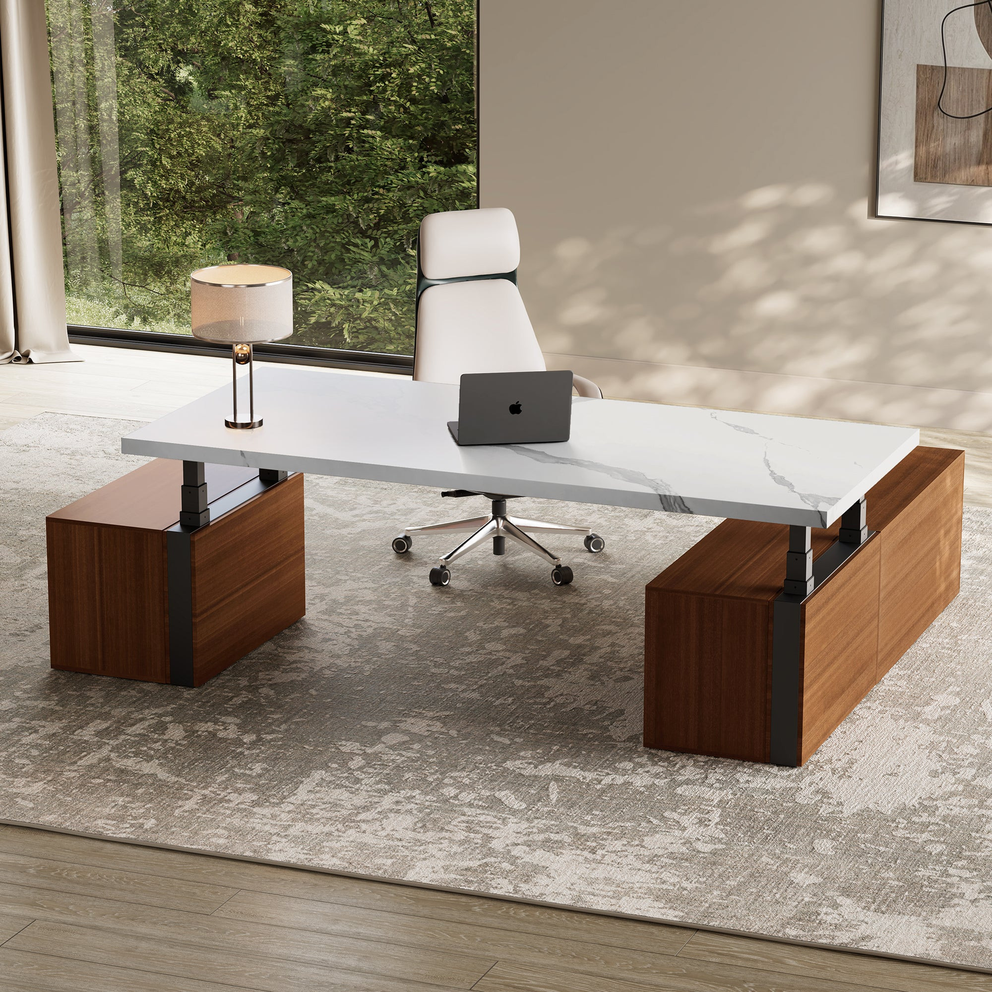 Zen Pro Series, 87"/72" Executive Standing Desk with Cabinets Set - White / Heated / 87'' | Eureka Ergonomic