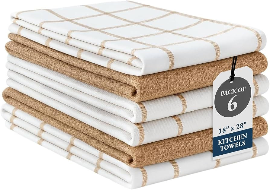 LANE LINEN Cotton Kitchen Towels and Dish Cloths Set, 6-Pack – Absorbent, Quick-Drying Dish Tow... | Amazon (US)