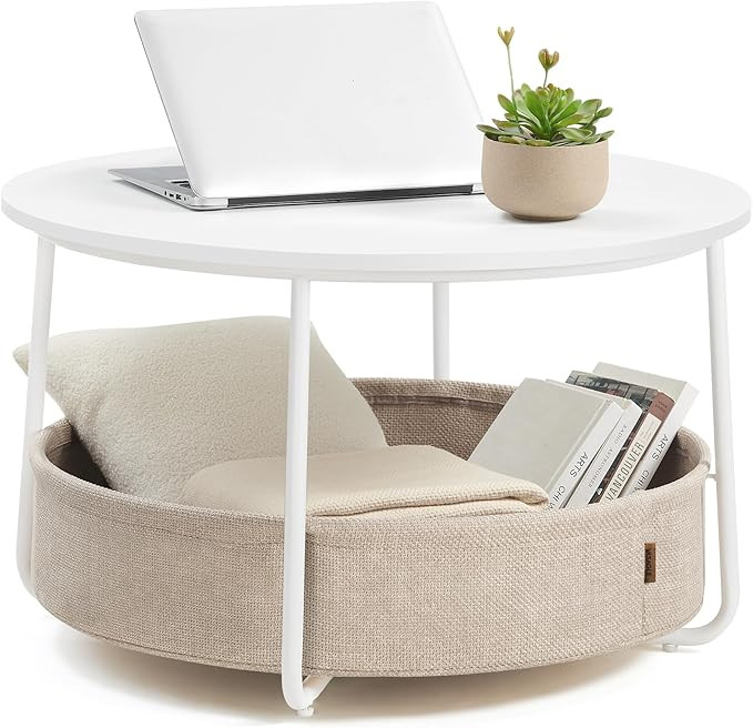 VASAGLE Coffee Table with Storage, Round Center Table for Living Room with Fabric Basket, Modern ... | Amazon (US)
