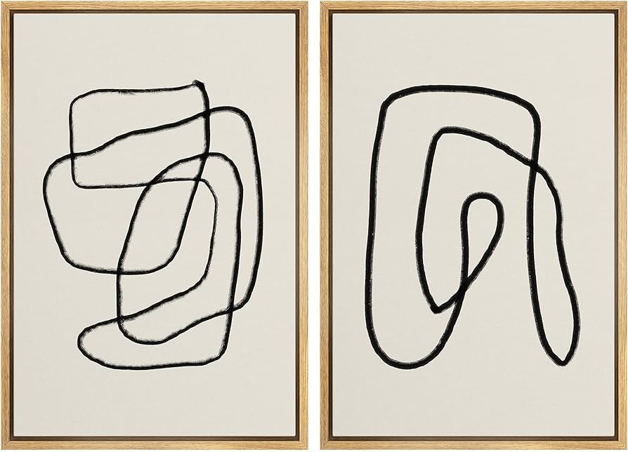 SIGNFORD Abstract Wall Art, Framed Wall Art, Line Wall Art, Beige Wall Art, Neutral Wall Art, Mid... | Amazon (UK)