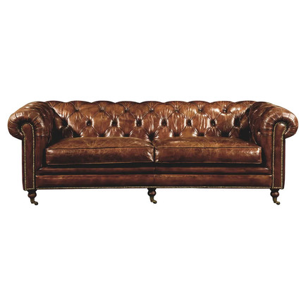 Dark Brown Top-Grain Leather Chesterfield Sofa