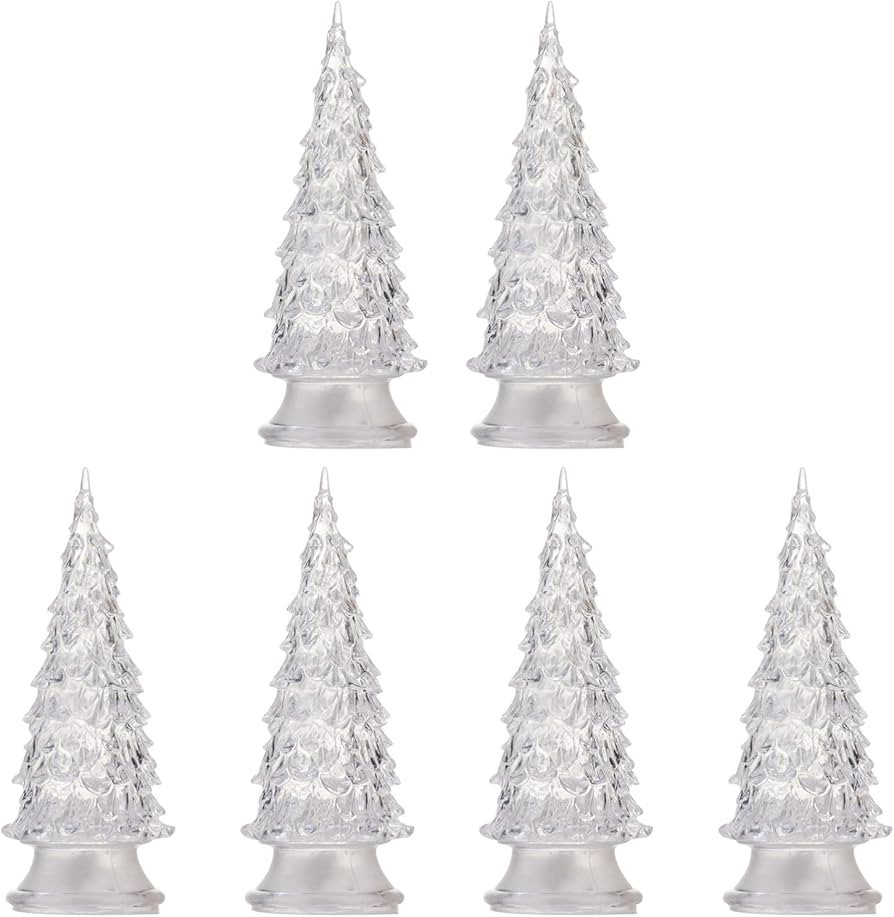 SOLUSTRE 6pcs Glass Lighted Christmas Tree LED Table Top Xmas Tree Figurine Artificial Christmas ... | Amazon (US)