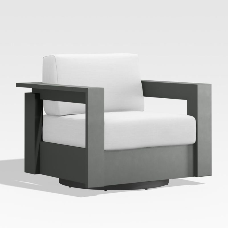 Walker Grey Metal Outdoor Swivel Lounge Chair with White Sunbrella Cushions + Reviews | Crate & B... | Crate & Barrel