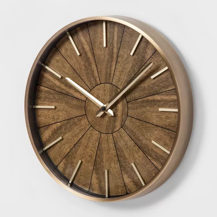16" Segmented Walnut Finish Brass Wall Clock Brown - Project 62™ | Target