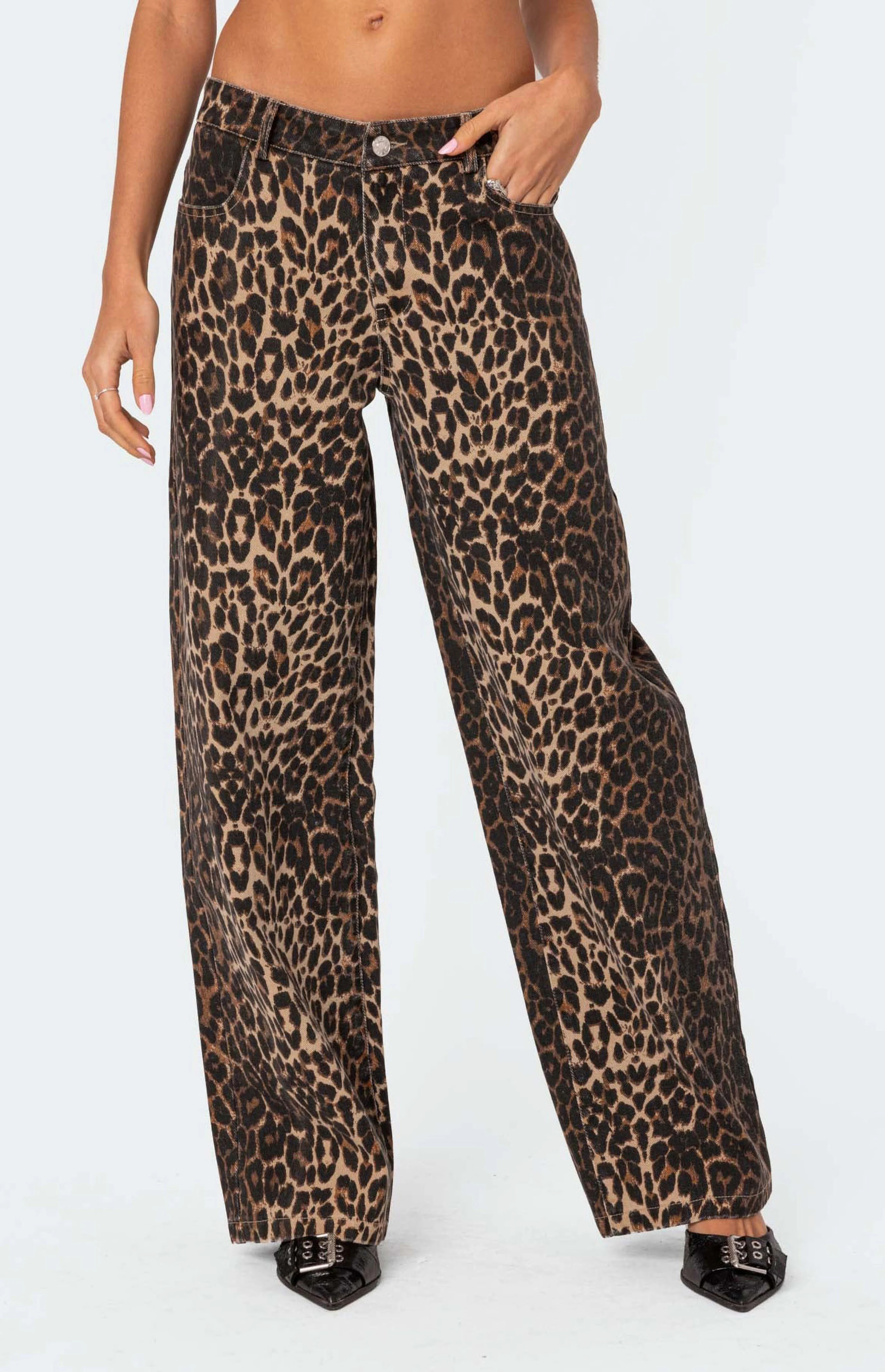 Edikted Leopard Printed Low Rise Jeans | PacSun